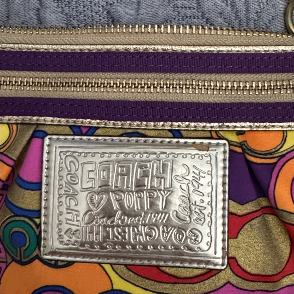 Rare Coach Poppy Crossbody Satin Bag Gold Multicolor Spring Summer handbag - Picture 7 of 9